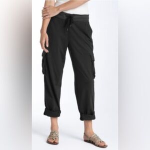 NWT James Perse Black 100% Cotton Cropped Drawstring Cargo Pants, size L